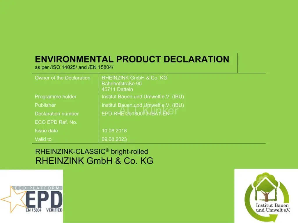 RHEINZINK экологическая декларация CLASSIC 2018 en