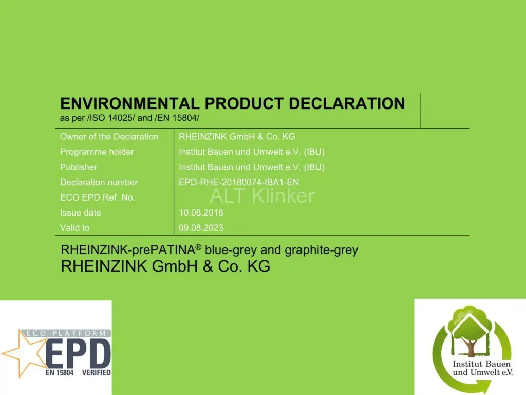 RHEINZINK экологическая декларация prePATINA 2018 en