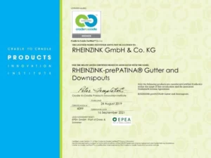 Сертификат водосточные желоба и трубы C2C 2019-2021 en