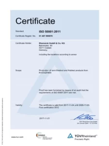 Сертификат RHEINZINK ISO 50001 2017-2020 en